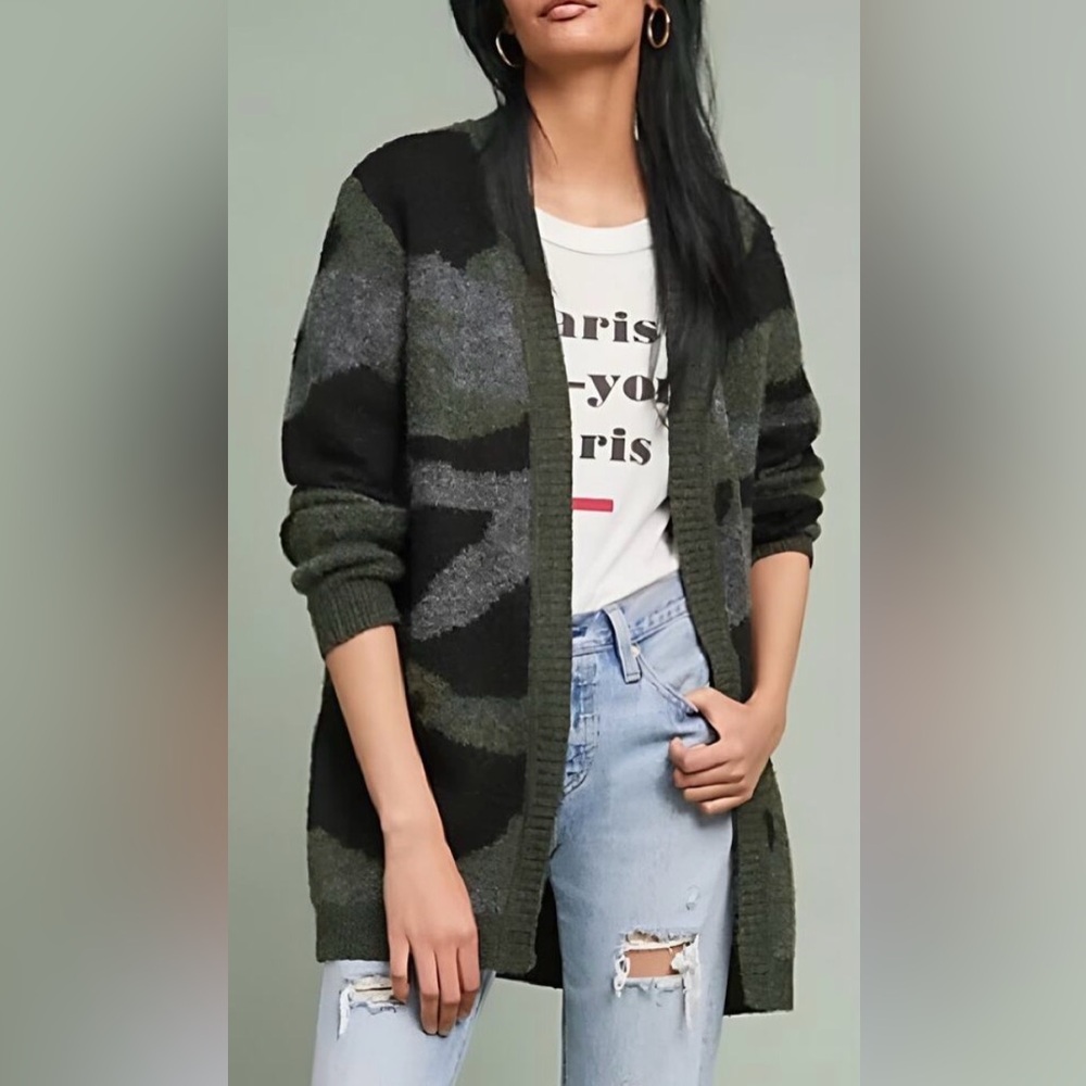 Anthropologie Moth Camo Cardigan Green Black Grey Size XS